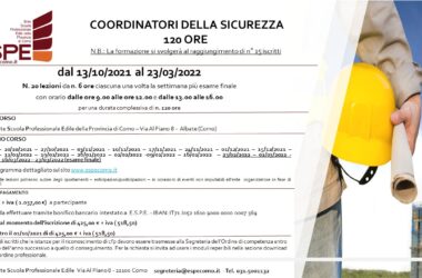 COORDINATORE DELLA SICUREZZA – 120 ORE – dal 13/10/2021 al 23/03/2022