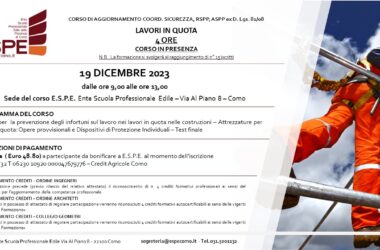 AGG. COORD. SIC., RSPP ASPP – LAVORI IN QUOTA – IN PRESENZA – 19/12/2023