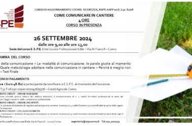 AGG. COORD. SIC., RSPP ASPP – COME COMUNICARE IN CANTIERE – IN PRESENZA – 26/09/2024