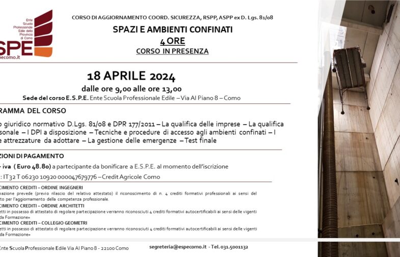 AGG. COORD. SIC., RSPP ASPP – SPAZI E AMBIENTI CONFINATI – IN PRESENZA – 18/04/2024