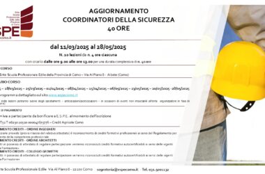 AGGIORNAMENTO COORDINATORI DELLA SICUREZZA – 40 ORE – dal 11/03/2025 al 28/05/2025