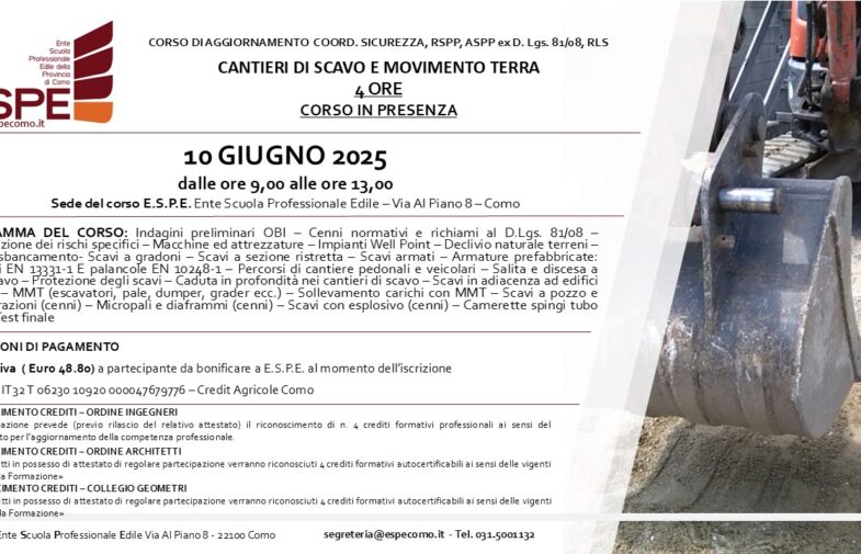 AGG. COORD. SIC., RSPP ASPP, RLS – CANTIERI DI SCAVO E MOVIMENTO TERRA  – IN PRESENZA – 10/06/2025