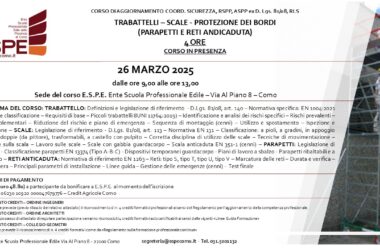 AGG. COORD. SIC., RSPP ASPP, RLS – TRABATTELLI, SCALE, PROTEZIONE DEI BORDI  (PARAPETTI E RETI ANTICADUTA) – IN PRESENZA – 26/03/2025