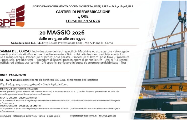 AGG. COORD. SIC., RSPP ASPP, RLS – CANTIERI DI PREFABBRICAZIONE  – IN PRESENZA – 20/05/2026
